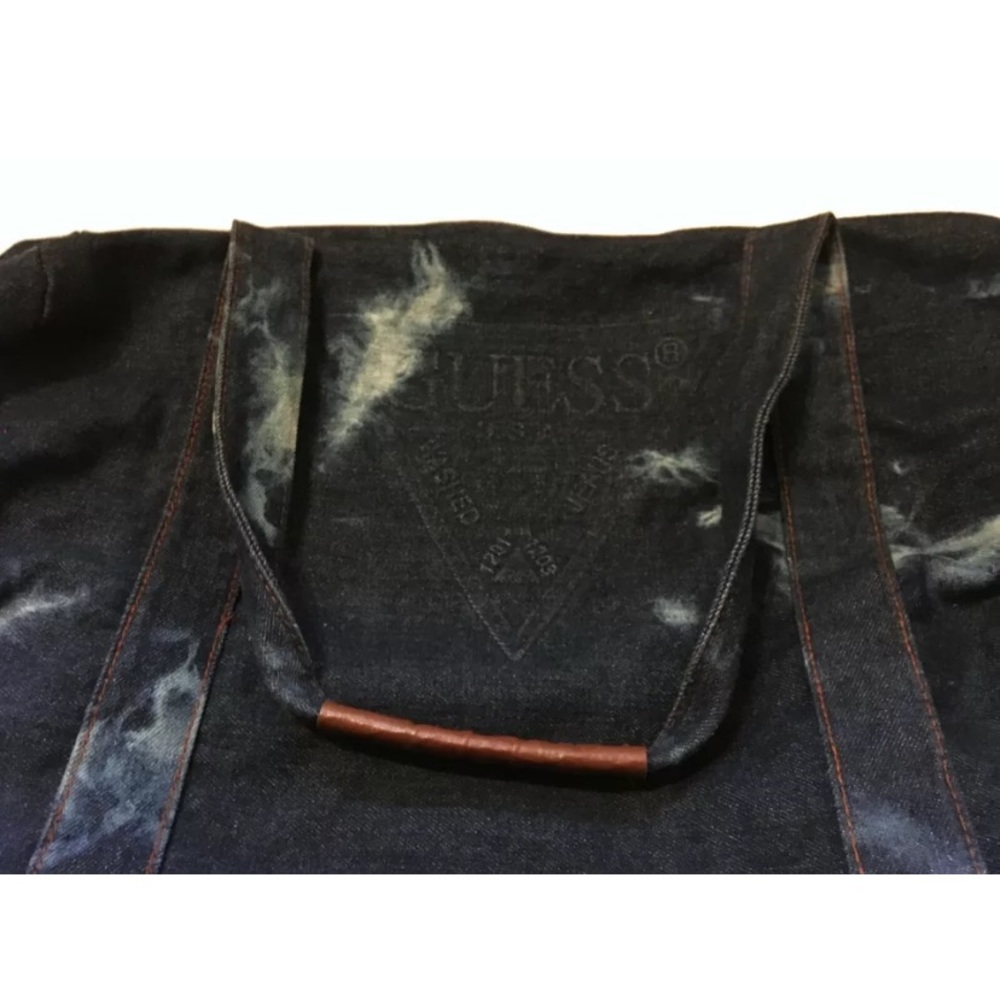 Guess Navy Blue Tie-Dye Canvas Tote with Brown Accent - Picture 9 of 10